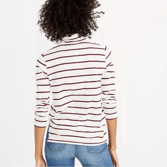 Madewell Whisper Cotton Turtleneck White and Maroon Striped, size M - Picture 3 of 10